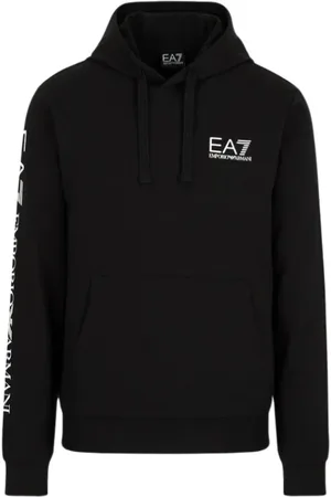 EA7 Bluzy, Mężczyzna, Czarny, M, Bawełniana Bluza z Kapturem Logo Series