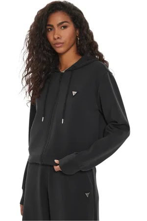 Guess Bluzy, Kobieta, Czarny, S, Czarny bezrękawnik z kapturem