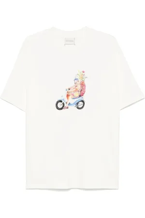 Drôle de Monsieur Koszulki, Mężczyzna, Beżowy, L, Biała T-shirt z okrągłym dekoltem i krótkim rękawem