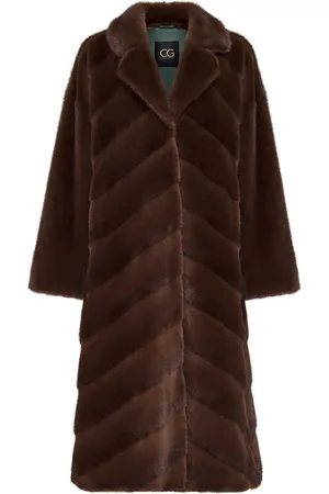 CESARE GASPARI Płaszcze, Kobieta, brązowy, L, Poliester, Oversized Faux Fur Coat - Brązowy