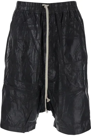 Rick Owens Szorty, Mężczyzna, Czarny, L, Czarne Spodnie z Niskim Krokiem i Sznurkiem