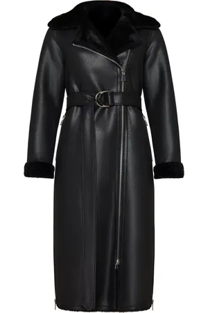 CESARE GASPARI Płaszcze, Kobieta, Czarny, 2XL, Skóra, Czarny Faux Reversible Shearling Długi Płaszcz
