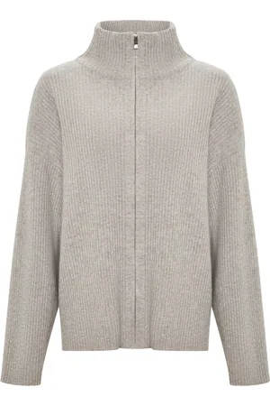 CESARE GASPARI Swetry, Kobieta, Szary, M, Wełna, Elegancki Sweter z Zamkiem Merino Alice - Szary