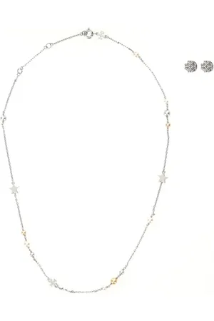 Tory Burch Akcesoria, Kobieta, Szary, ONE SIZE, Zestaw metaliczny naszyjnik i kolczyki