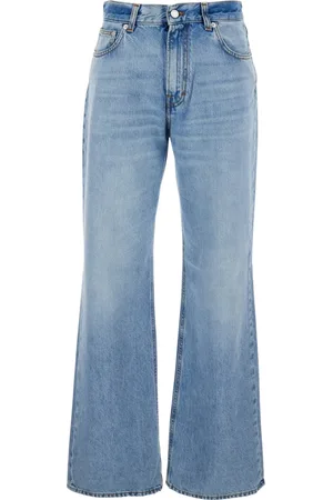haikure Jeansy, Kobieta, Niebieski, W26, Denim, Wysoki Stan Korea Jeansy z Logo Patch