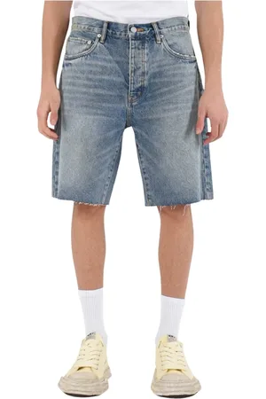 Purple Brand Szorty, Mężczyzna, Niebieski, W33, Jeansyowe Szorty Bermuda z Poszarpanym Dolem