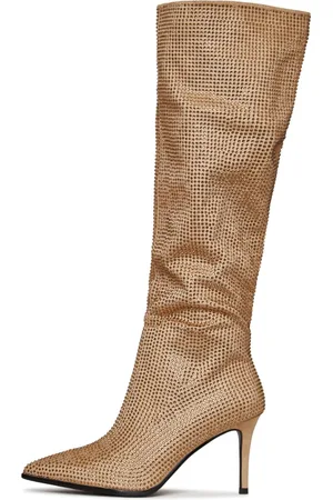 CESARE GASPARI Buty, Kobieta, Żółty, 38 EU, Skóra, Jewel Stiletto Kozaki Za Kolano Mili - Złoto