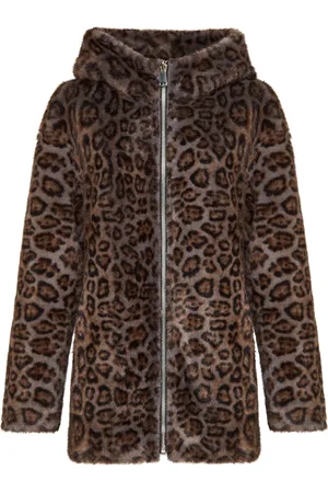 CESARE GASPARI Kurtki, Kobieta, brązowy, 2XL, Skóra, Odwrotna kurtka z ekoskóry z obszyciem z imitacji futra leoparda
