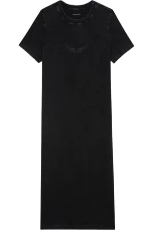 Zadig & Voltaire Sukienki, Kobieta, Czarny, S, Szara Sukienka T-shirt z Skrzydłami