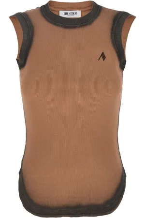 The Attico Koszulki, Kobieta, Beżowy, S, Beżowy top z logo haftem