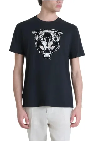 Antony Morato Koszulki, Mężczyzna, Czarny, M, Graficzny T-shirt z nadrukiem pantery