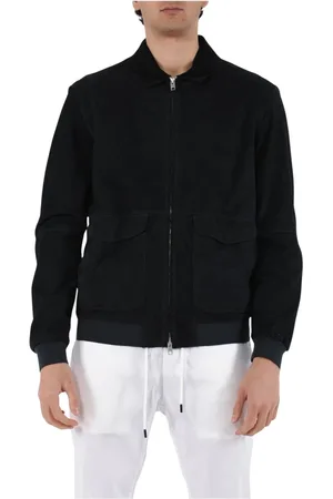 DFOUR Kurtki, Mężczyzna, Niebieski, L, Skóra, Kurtka Bomber Slim Fit Skóra