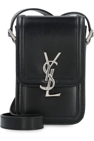 Saint Laurent Torebki, Mężczyzna, Czarny, ONE SIZE, Skórzane Etui na Telefon z Paskiem na Ramię