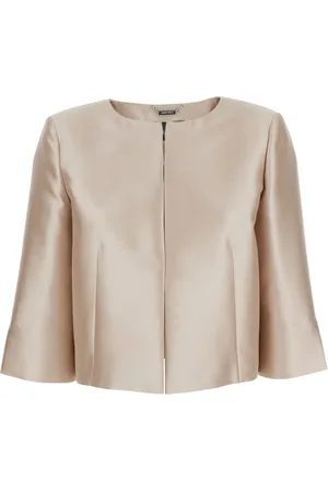 Alberta Ferretti Kurtki, Kobieta, Biały, L, Biała Kurtka Crop Okrągły Dekolt Mikado