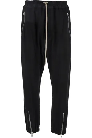 Rick Owens Spodnie, Mężczyzna, Czarny, L, Czarne wełniane spodnie z szerokim sznurkiem