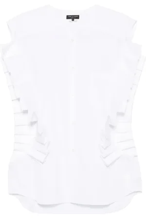 Comme des Garçons Koszulki, Kobieta, Biały, M, Bawełniana Koszula z Marszczonym Rękawem