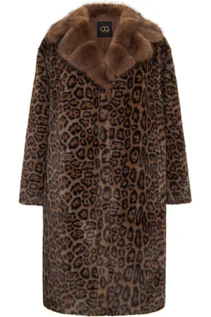 CESARE GASPARI Płaszcze, Kobieta, brązowy, M, Poliester, Elegant Leopard Print Faux Fur Coat Ivy