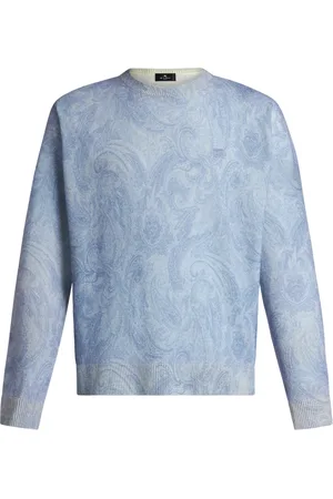 Etro Swetry, Mężczyzna, Niebieski, XL, Niebieski Sweter z Włóczki z Paisley