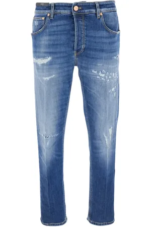 PT Torino Jeansy, Mężczyzna, Niebieski, W33, Denim, Niebieskie Jeansyy z Przetarciami i Naszywką