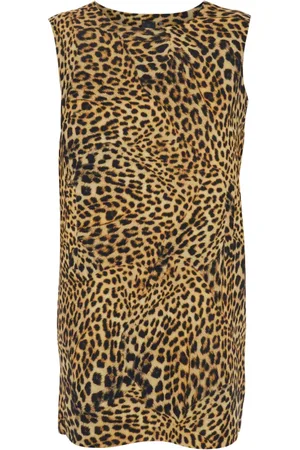 Norma Kamali Sukienki, Kobieta, brązowy, M, Krótka Sukienka z Wzorem Leoparda z Technicznego Materiału