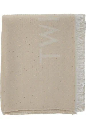 Twin-Set Akcesoria, Kobieta, Beżowy, ONE SIZE, Beżowy Szalik z Cekinami i Logo