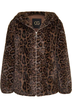 CESARE GASPARI Kurtki, Kobieta, brązowy, M, Poliester, Stylowa Kurtka z Kapturem z Sztucznego Futra Reyna - Leopard