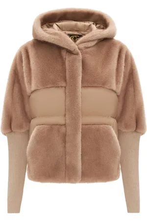 CESARE GASPARI Kurtki, Kobieta, Beżowy, L, Wełna, Oversized Faux Fur Jacket