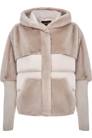 CESARE GASPARI Kurtki, Kobieta, Beżowy, L, Wełna, Oversized Faux Fur Jacket - Ivory