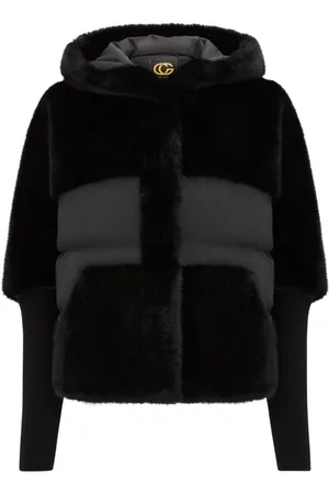 CESARE GASPARI Kurtki, Kobieta, Czarny, XL, Wełna, Oversized Faux Fur Jacket