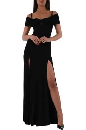Elisabetta Franchi Sukienki, Kobieta, Czarny, M, Drapowana Sukienka z Koronką z Jersey Crêpe