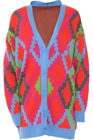 CESARE GASPARI Swetry, Kobieta, Wielobarwność, ONE SIZE, Bawełna, Wielokolorowy Sweter z Guzikami - Fuchsia
