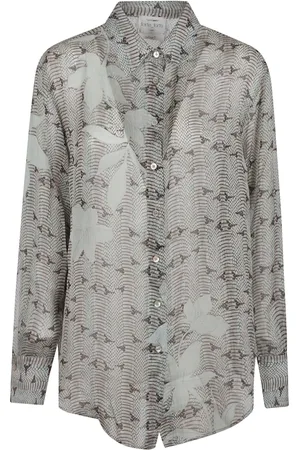 FORTE FORTE Bluzki, Kobieta, Szary, S, Print Chiffon Jedwabna Lily Koszula