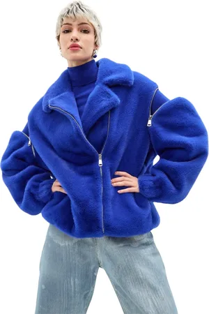 CESARE GASPARI Kurtki, Kobieta, Niebieski, M, Poliester, Faux Fur & Shearling Kurtki