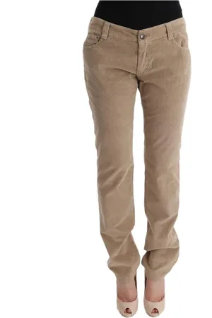 ERMANNO SCERVINO Spodnie, Kobieta, Beżowy, L, Beżowe Sztruksowe Spodnie Casual