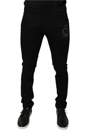Dolce & Gabbana Spodnie, Mężczyzna, Czarny, M, Denim, Czarne Crown Logo Skinny Jeansy
