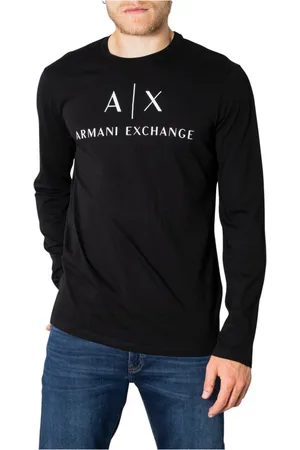 Armani Exchange Koszulki, Mężczyzna, Czarny, XL, Długi Rękaw Bawełniana Koszulka