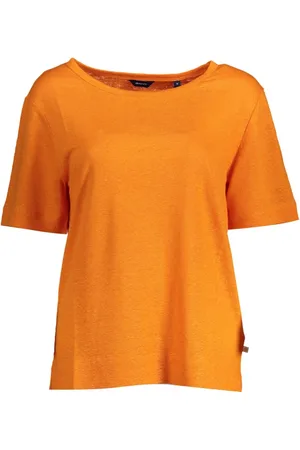 GANT Koszulki, Kobieta, Pomarańczowy, S, Pomarańczowe Lnu Topy T-Shirt, Krótki Rękaw, Szeroki Dekolt, Logo