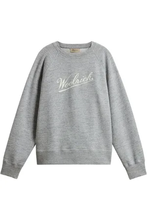 Woolrich Bluzy, Kobieta, Szary, L, Szara Sweter z Okrągłym Dekoltem i Nadrukiem