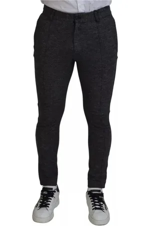 Dolce & Gabbana Spodnie, Mężczyzna, Czarny, M, Nylon, Czarne Spodnie Skinny z Wzorem Chevron