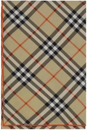 Burberry Akcesoria, Kobieta, Beżowy, ONE SIZE, Ikoniczny Jedwabny Szal w Kratę z Kontrastującymi Lamówkami