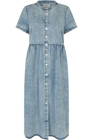 Lollys Laundry Sukienki, Kobieta, Niebieski, M, Denim, Casual Maxi Sukienka w Wypranym Denimie