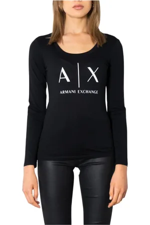Armani Exchange Koszulki, Kobieta, Czarny, 2XL, Drukowany t-shirt z długim rękawem