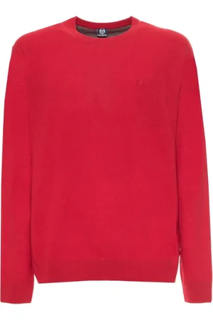 Sergio Tacchini Swetry, Mężczyzna, Czerwony, 2XL, Wełniany Sweter z Okrągłym Dekoltem i Widocznym Logo