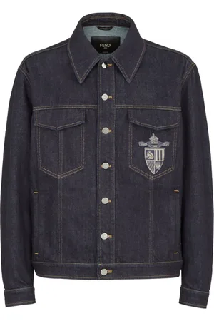 Fendi Kurtki, Mężczyzna, Niebieski, S, Denim, Niebieska kurtka dżinsowa z kołnierzykiem