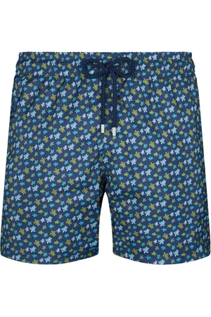Vilebrequin Stroje kąpielowe, Mężczyzna, Niebieski, 2XL, Ultralekka i składana odzież plażowa z nadrukiem tęczowej żółwia