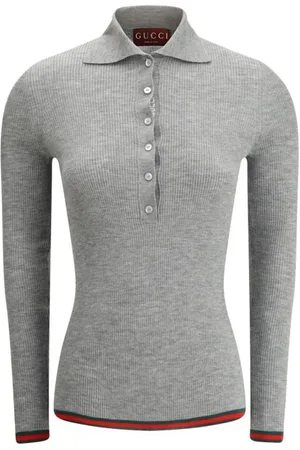 Gucci Swetry, Kobieta, Szary, M, Kaszmir, Sweter Polo z żebrowaniem Model 670388