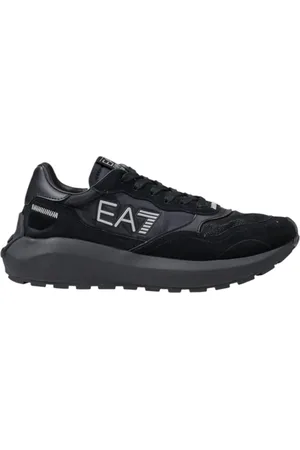 EA7 Buty, Mężczyzna, Czarny, 43 1/2 EU, Czarne Skórzane Buty na Sznurowadła