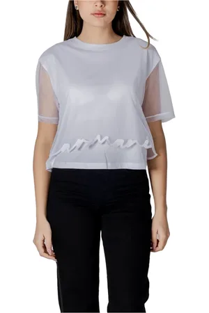 Armani Exchange Bluzki, Kobieta, Biały, XS, Biała Bawełniana Koszulka dla Kobiet