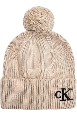 Calvin Klein Akcesoria, Kobieta, Beżowy, ONE SIZE, Wygodna Beżowa Pomponowa Czapka