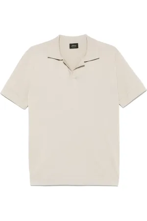 BRIONI Koszulki, Mężczyzna, Beżowy, 2XL, Jedwabno-bawełniana Koszulka Polo